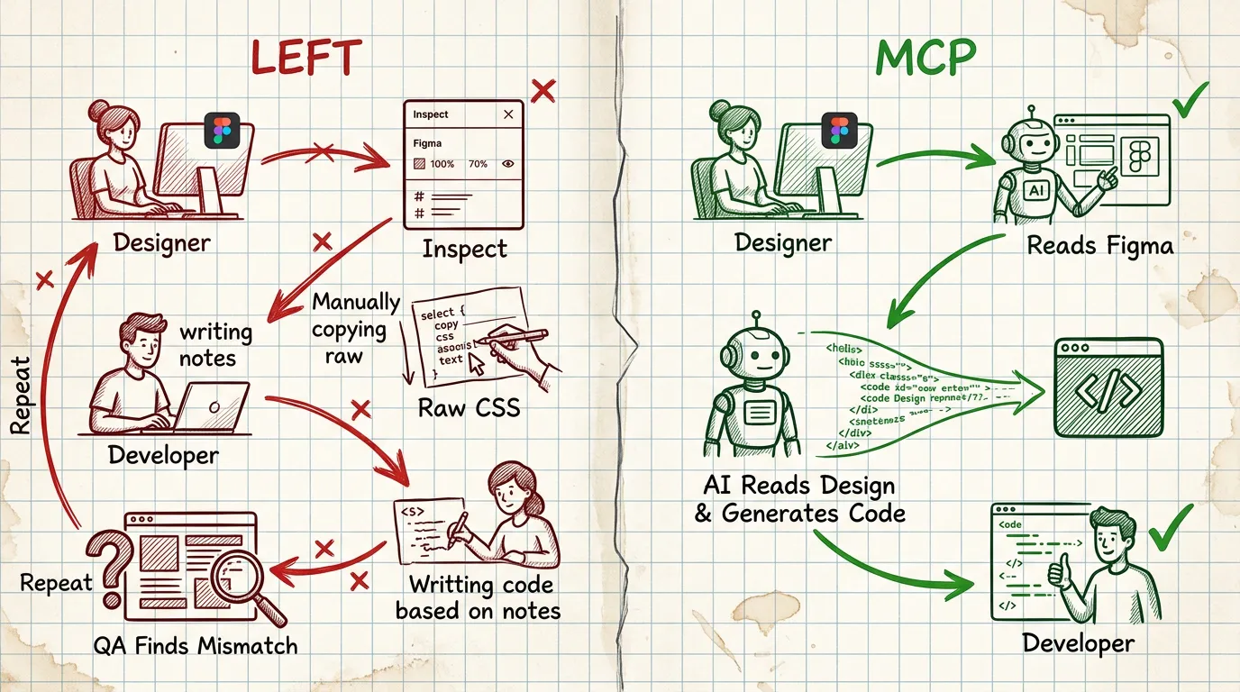 Before vs After MCP — from manual handoff to automated pipeline